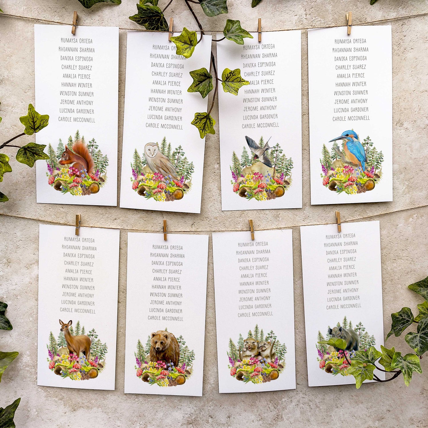 Woodland Animals Hanging Table Plan Cards