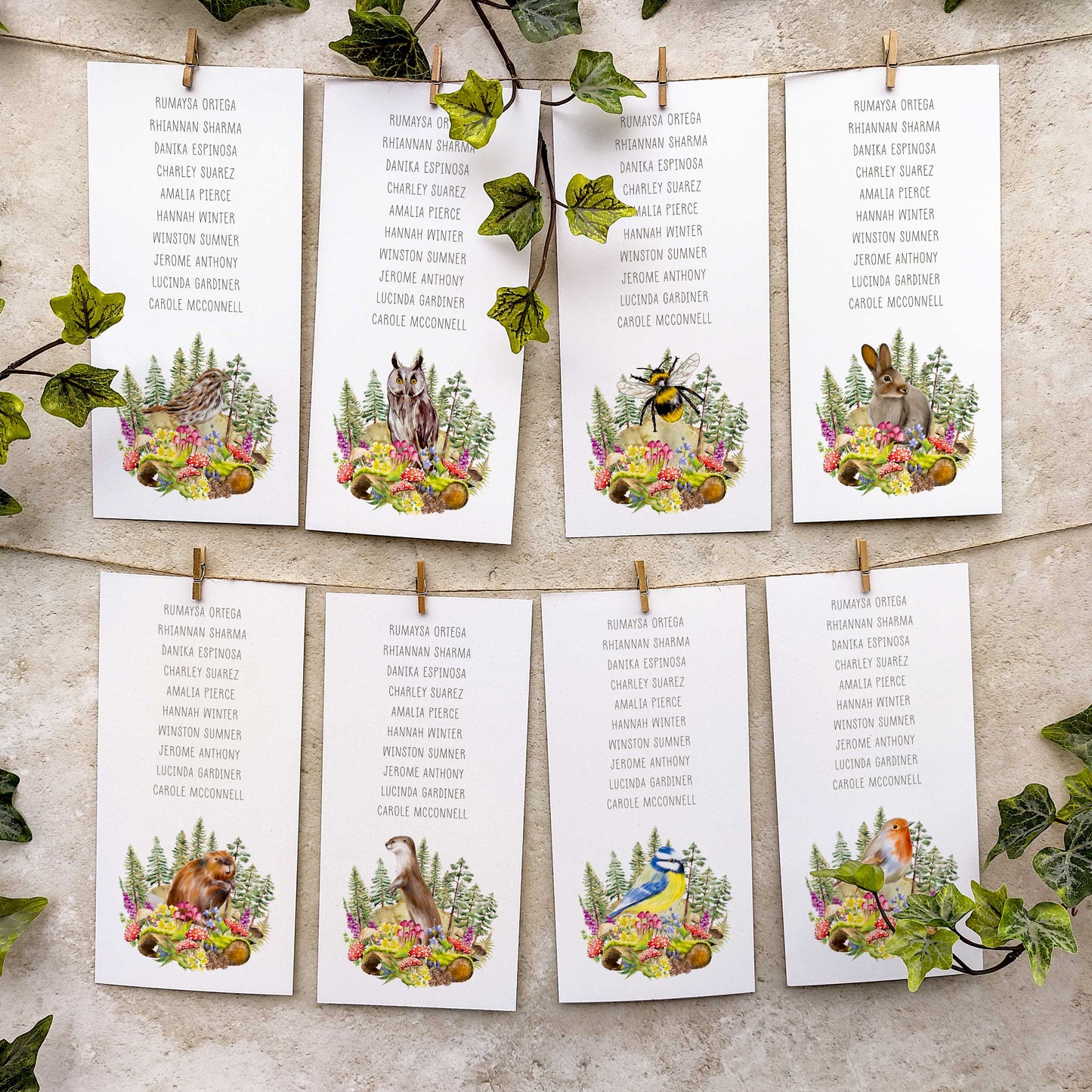Woodland Animals Hanging Table Plan Cards