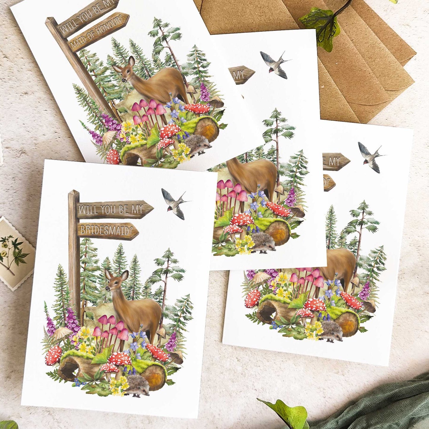 Woodland animals bridesmaid card
