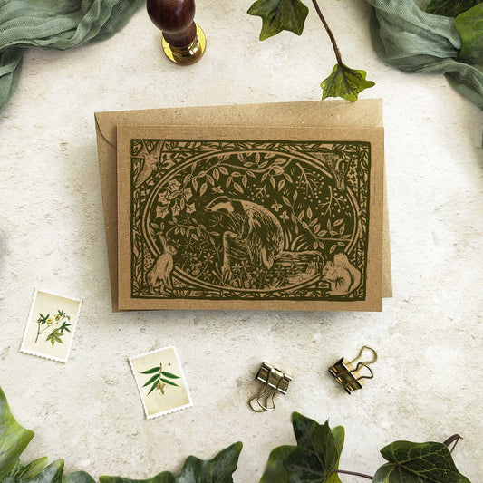 Linocut Badger Note Cards & Envelopes