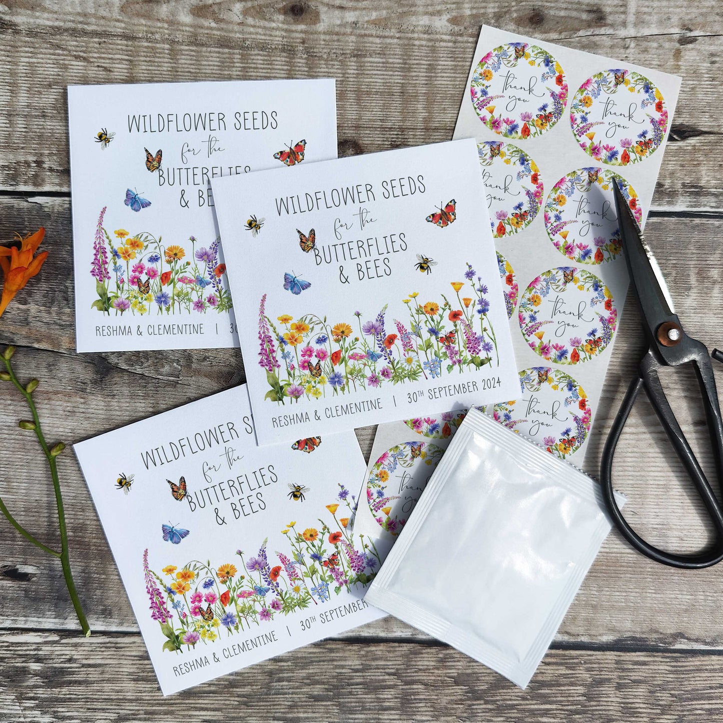 Wildflower Meadow Seed Packet Favours (Butterflies and bees) (Pack of 10)