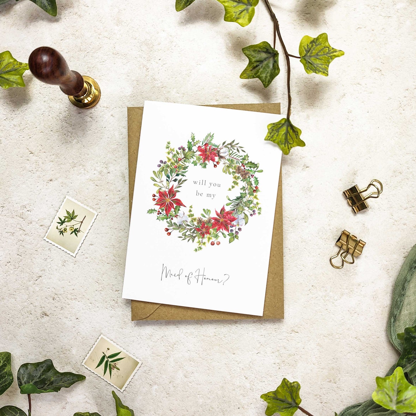 Christmas Watercolour Bridesmaid Cards