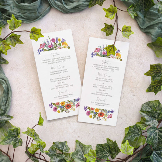 Colourful Flowers Meadow Menu Cards