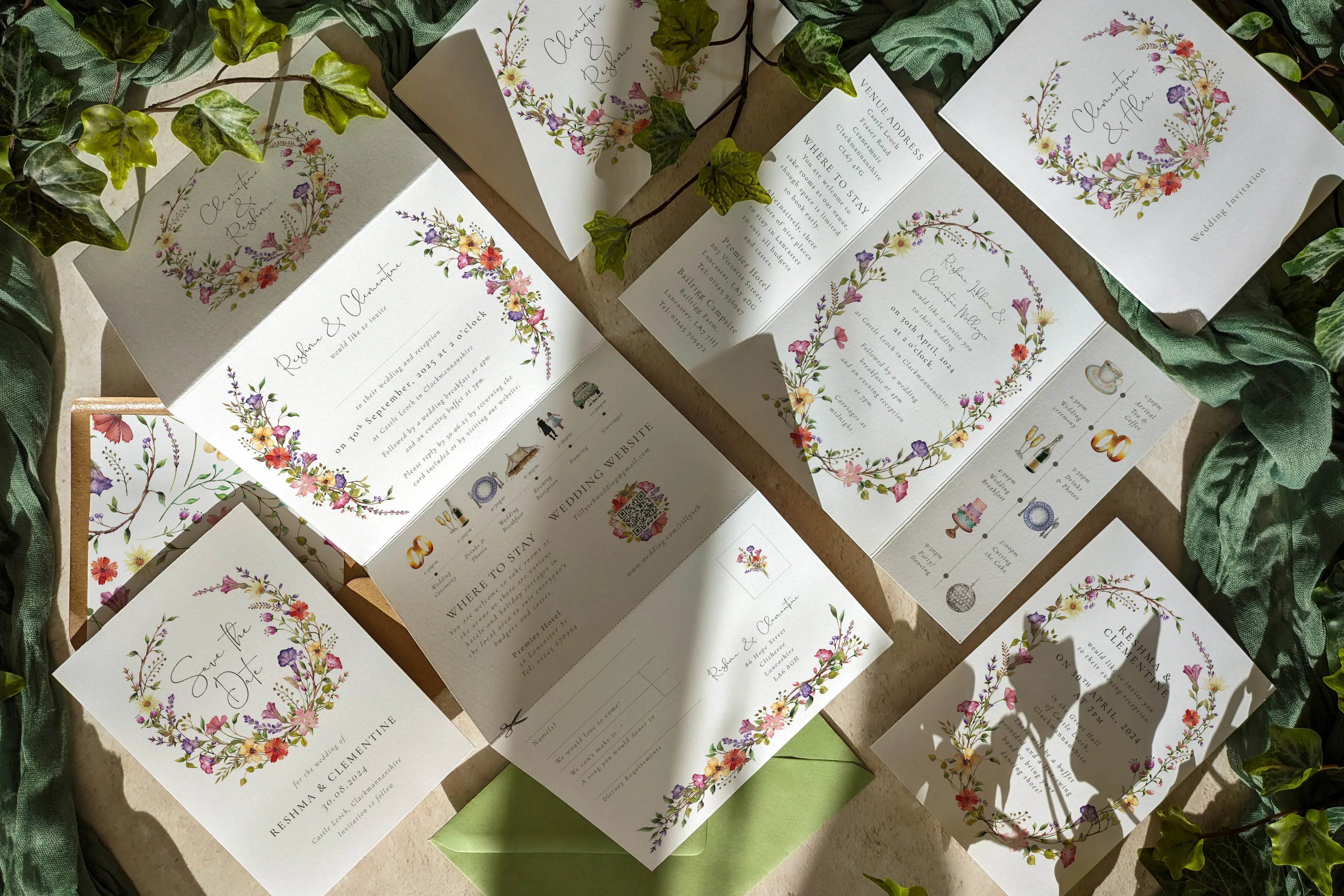 Wedding invitations with floral paintings