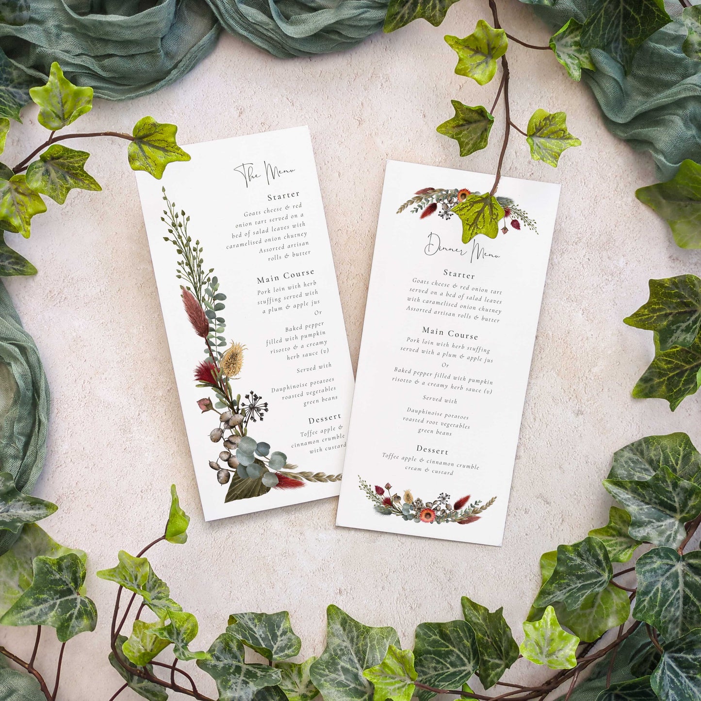 Dried Flowers Menu Cards