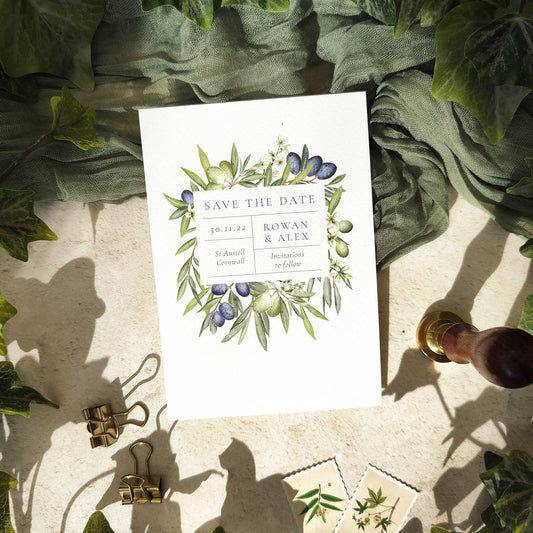 Mediterranean Olives Save The Date Card