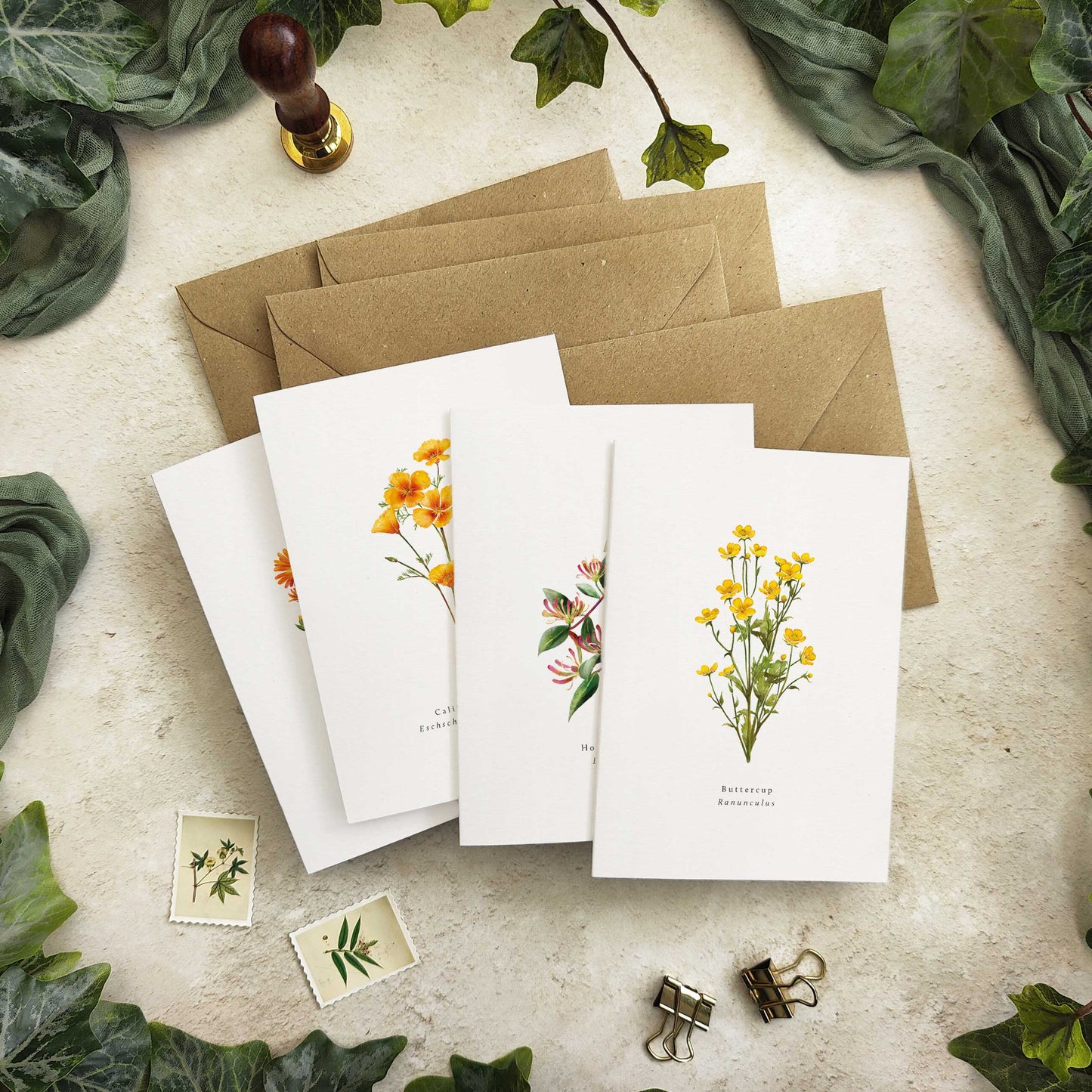 Set of 10 Wildflower Red & Orange Note Cards & Envelopes