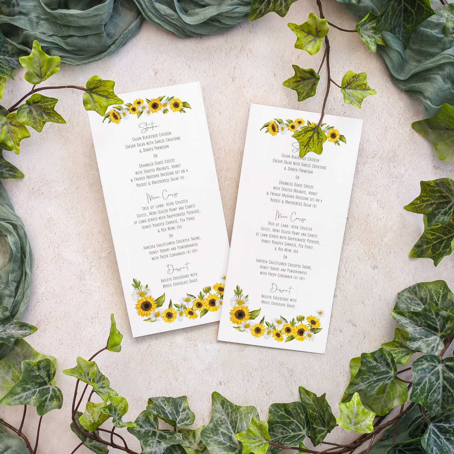 Sunflowers & Daisies Menu Cards