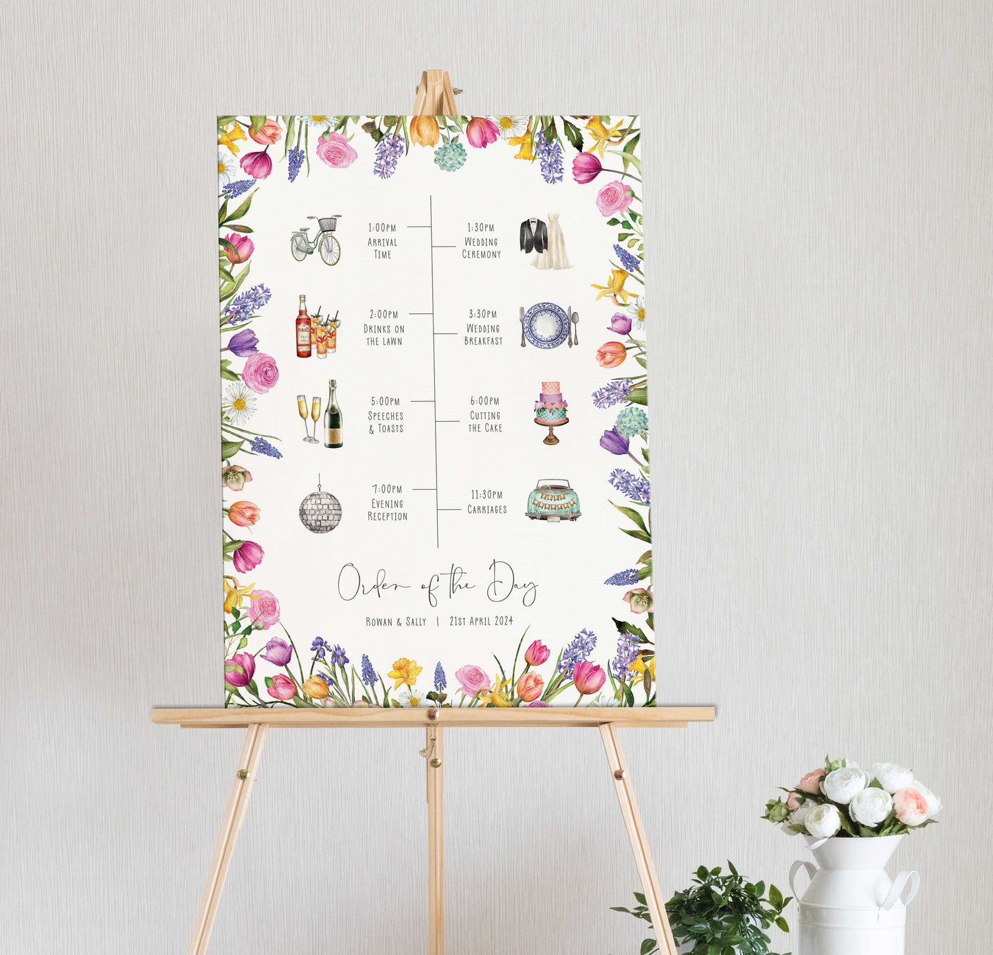 Spring Flowers Wedding Timeline Sign