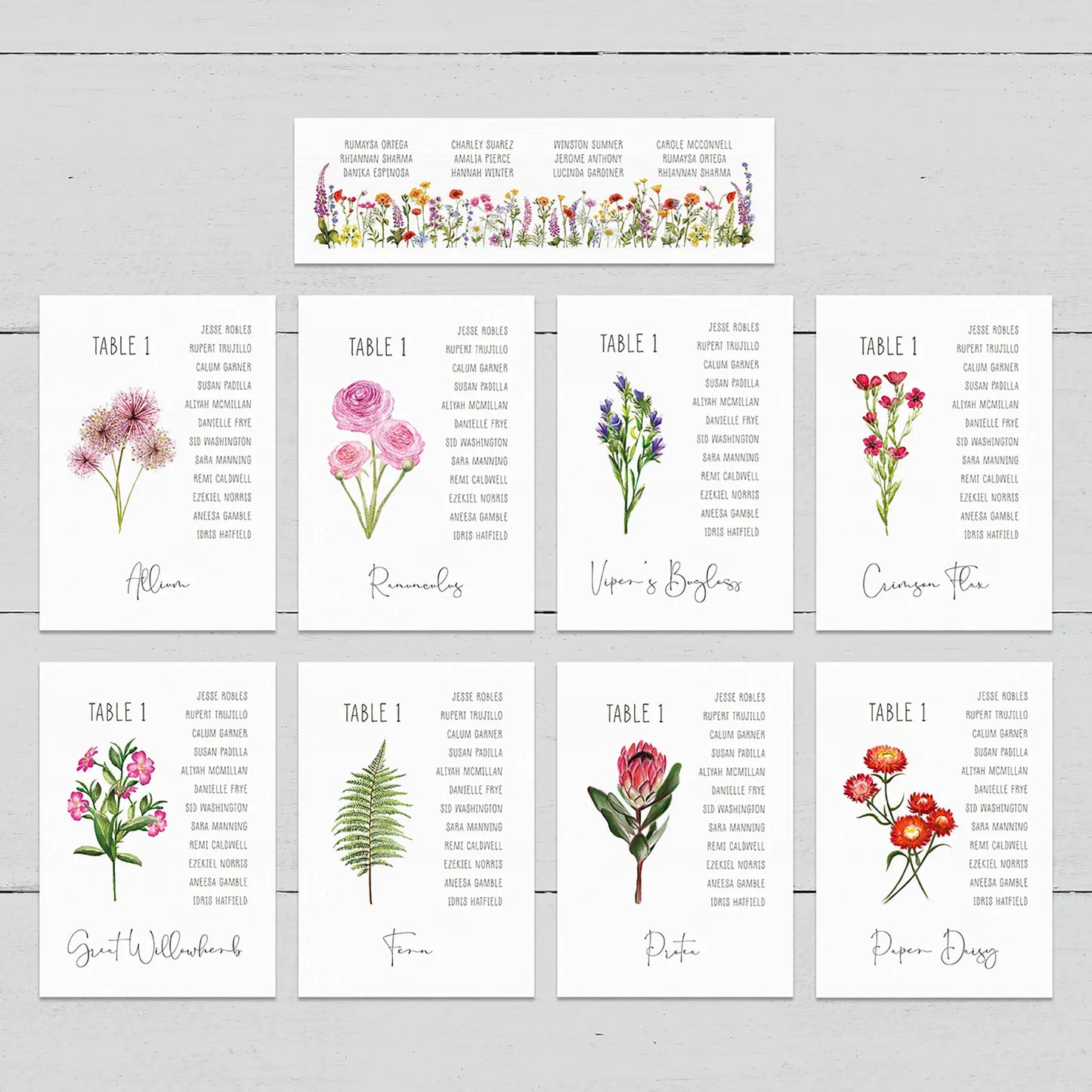 Wildflower A5 Table Plan Cards