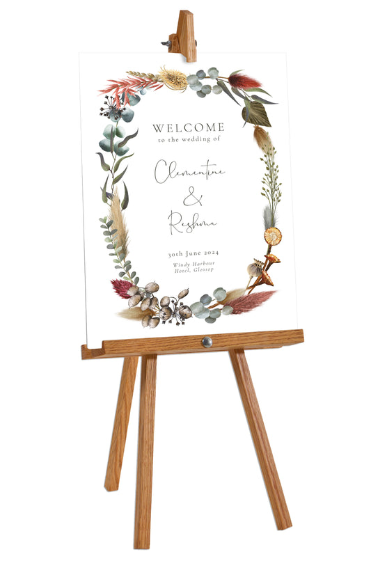 Dried Flowers Welcome Sign/ Wedding Timeline Board