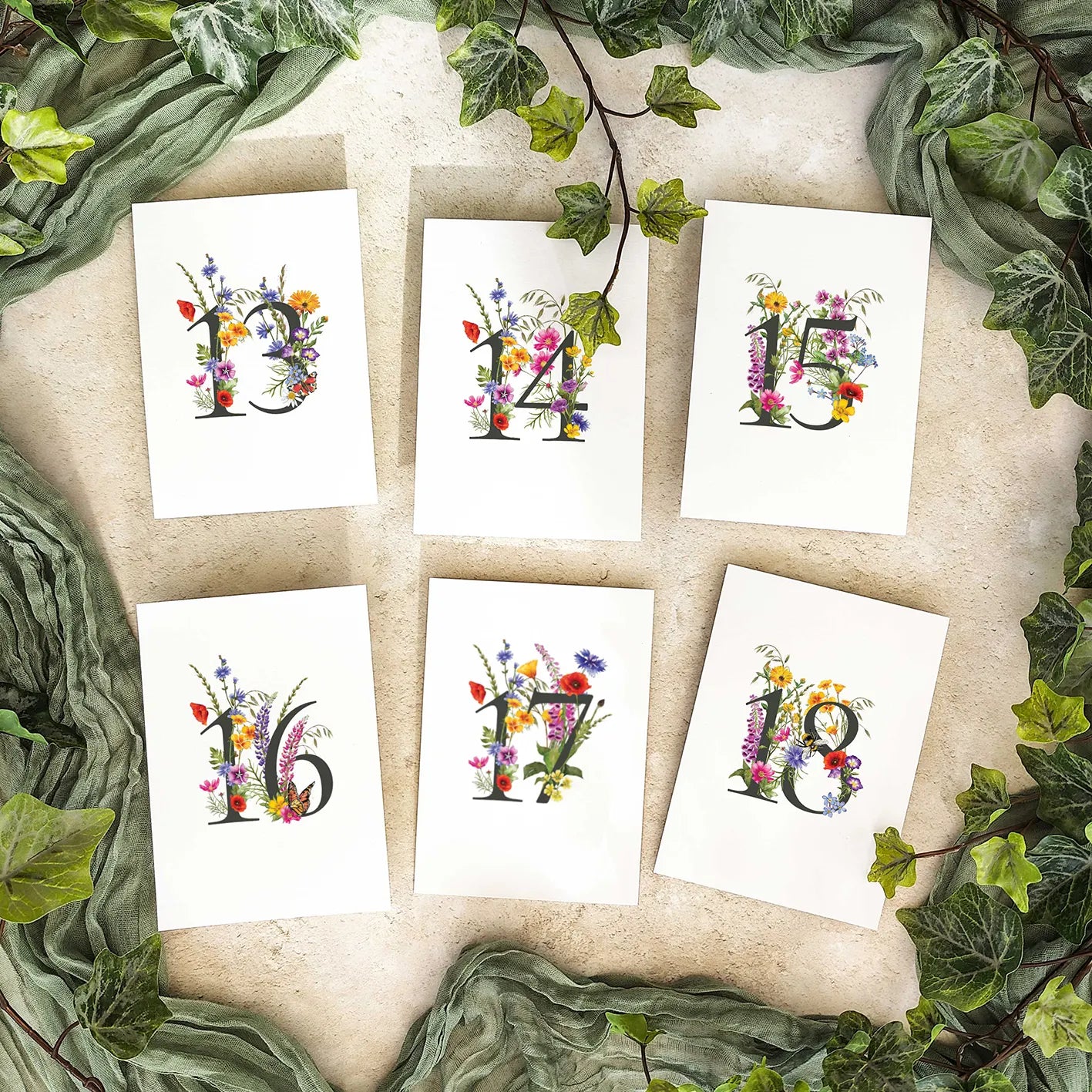 Wildflower Table Number Cards