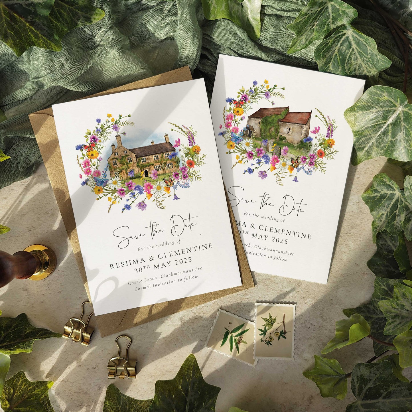 Wildflower Save The Date Cards with Optional Venue Painting