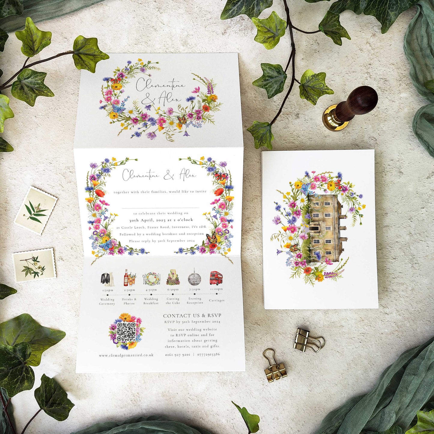 Wildflower Wedding Invitation Folding Concertina