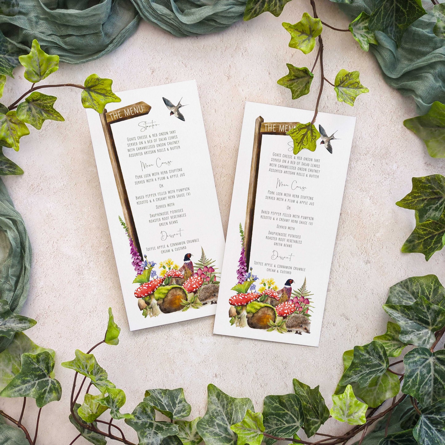 Woodland Animal Menu Cards