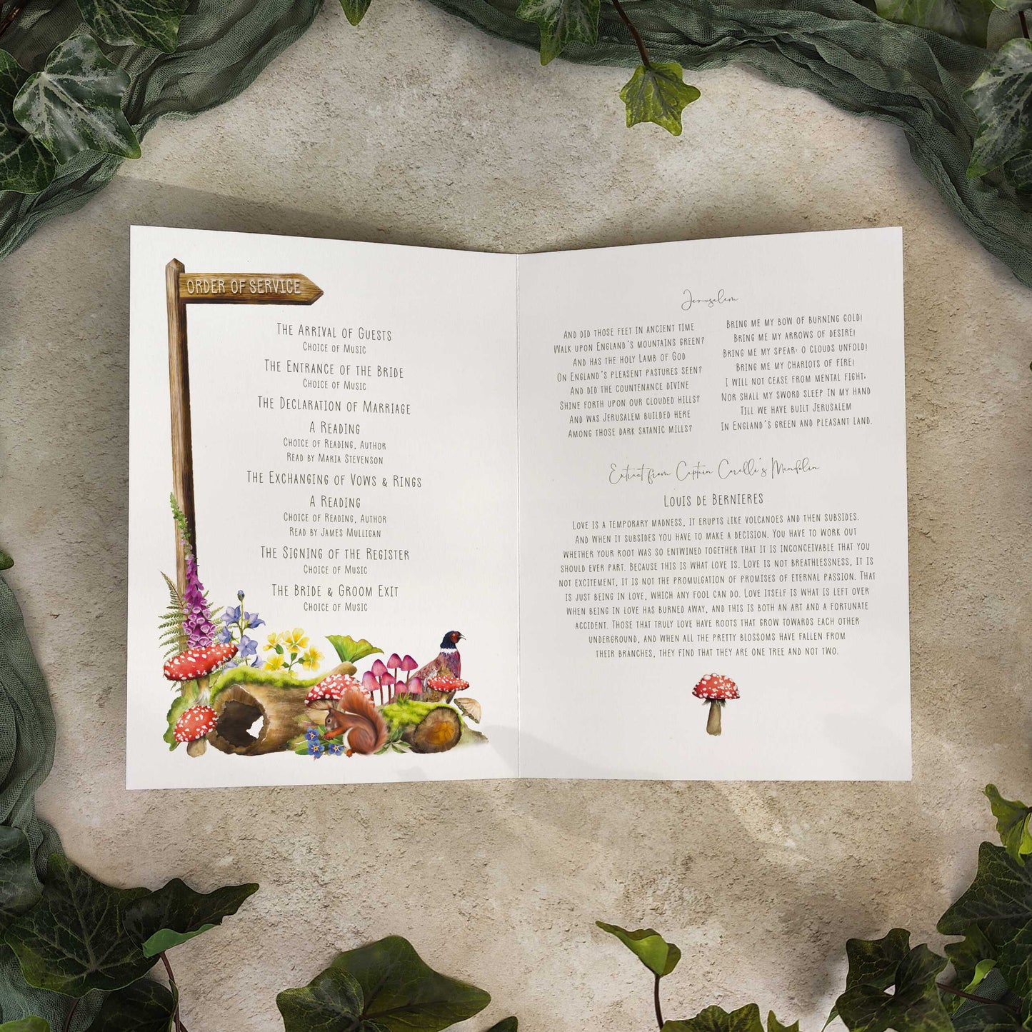 Woodland Animal Folded Order of Service Card