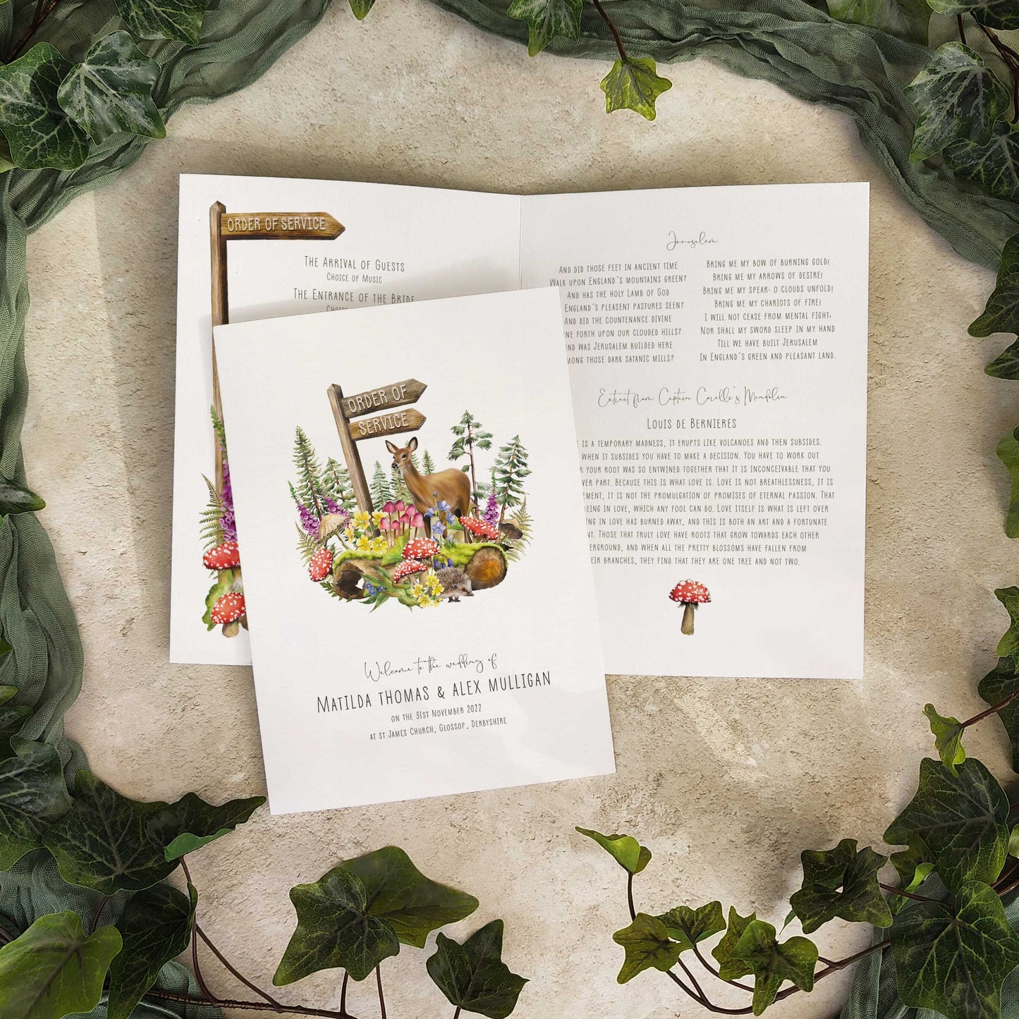 Woodland Animal Folded Order of Service Card