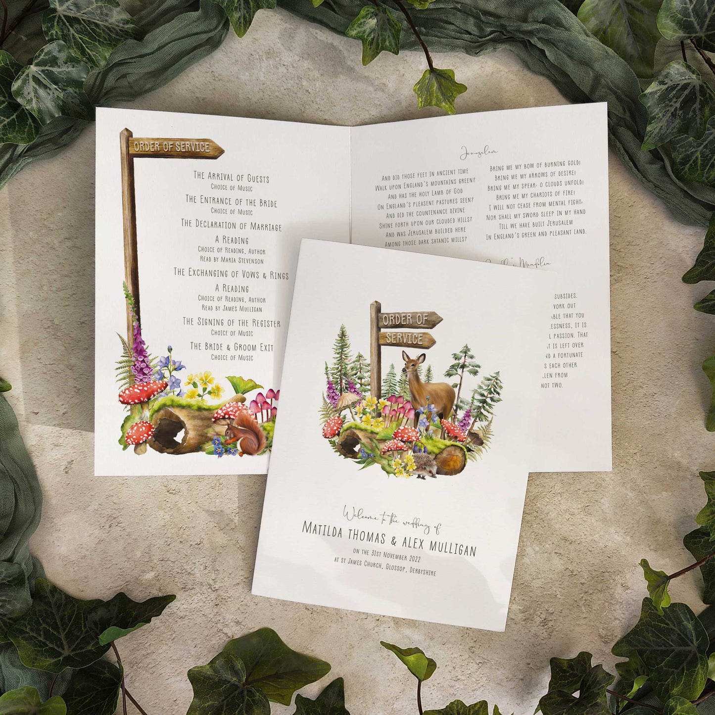 Woodland Animal Folded Order of Service Card