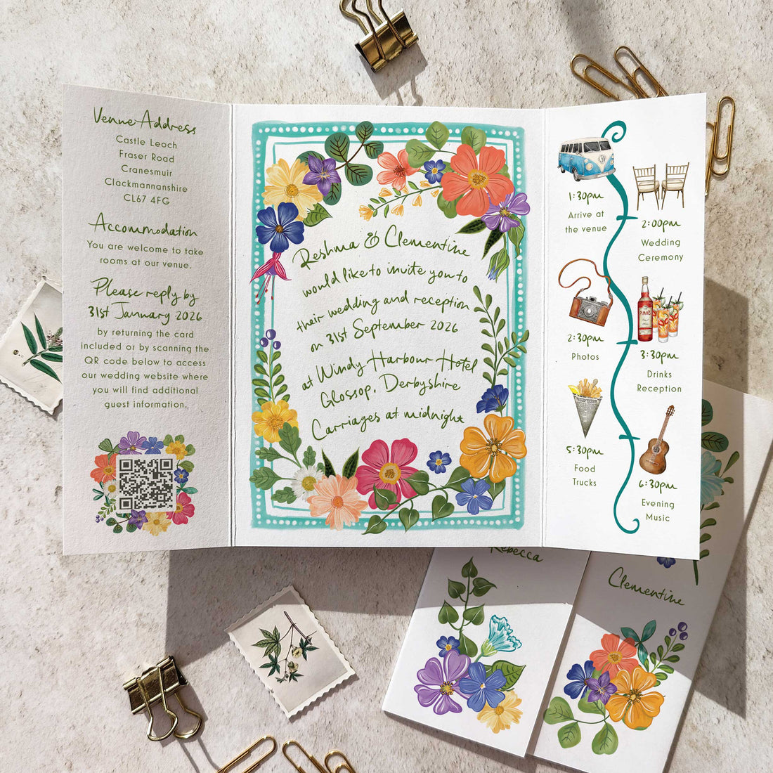 Festive floral gatefolded invitation