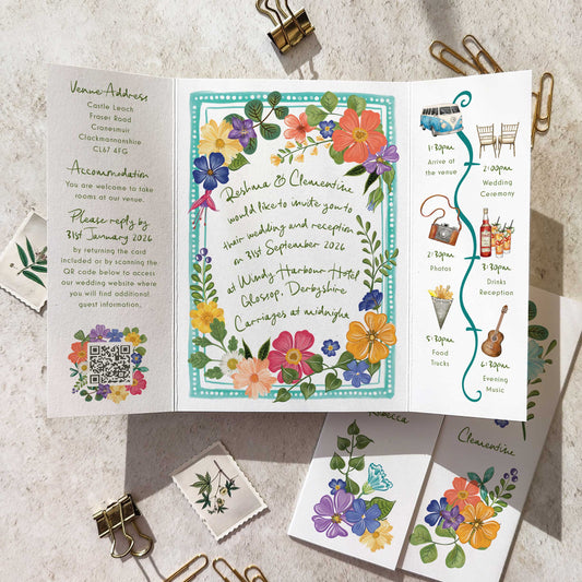 Festive floral gatefolded invitation