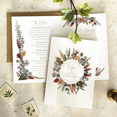 Autumn wedding collection with watercolour dried flower paintings.