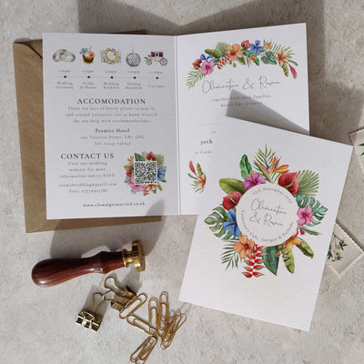 tropical floral wedding stationery