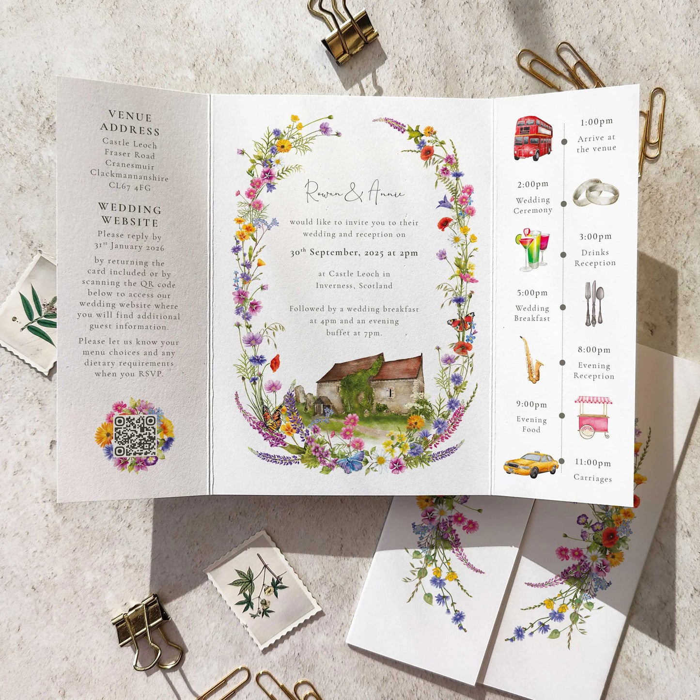 Wildflower Wedding Invitation Gate Fold 5x7 Card