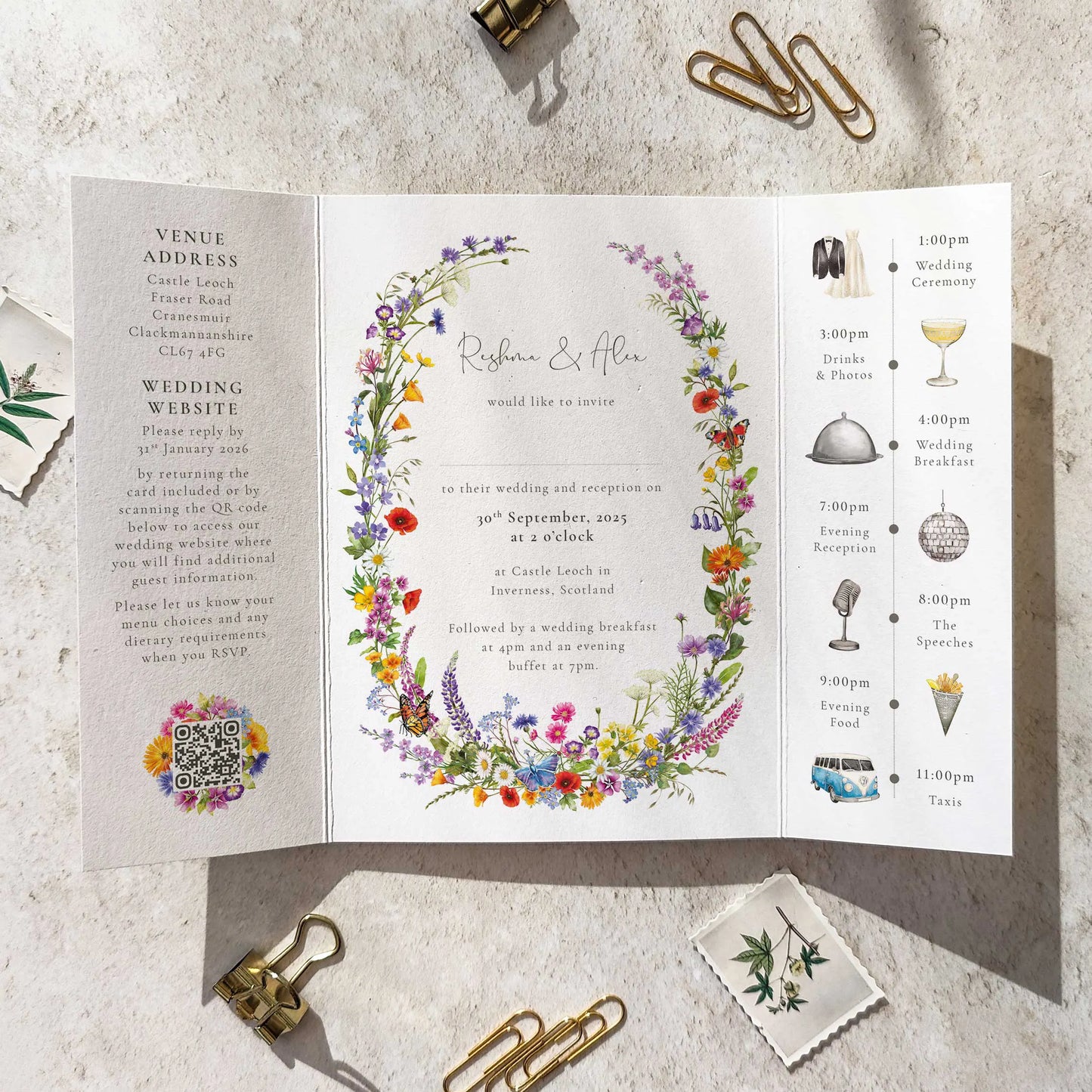 Wildflower Wedding Invitation Gate Fold 5x7 Card