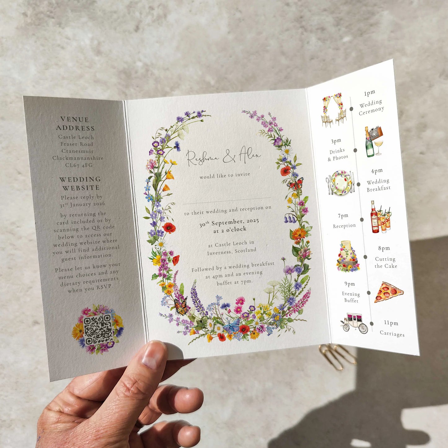 Wildflower Wedding Invitation Gate Fold 5x7 Card