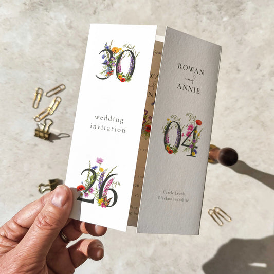 Wildflower Wedding Date Invitation Gate Fold 5x7 Card