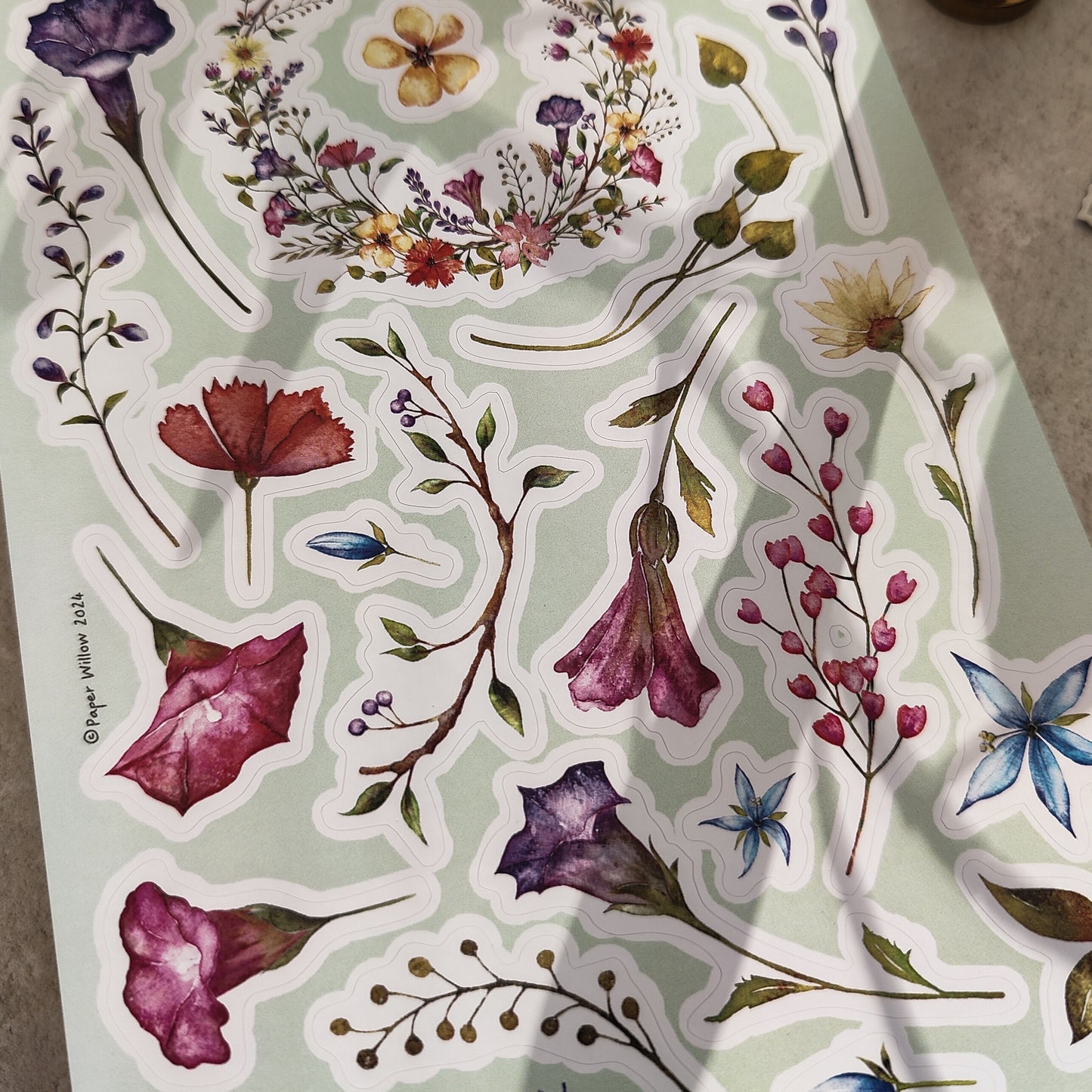 Watercolour Flowers A5 Vinyl Sticker Sheet