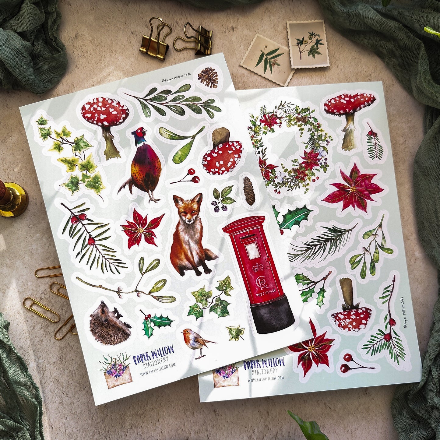 Christmas Woodland A5 Vinyl Sticker Sheet Set