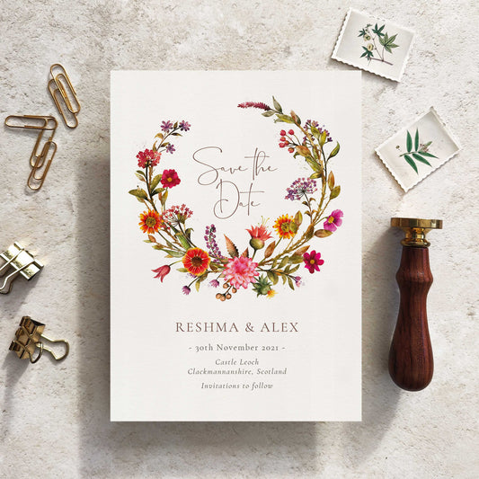 Autumn Floral Save The Date Card