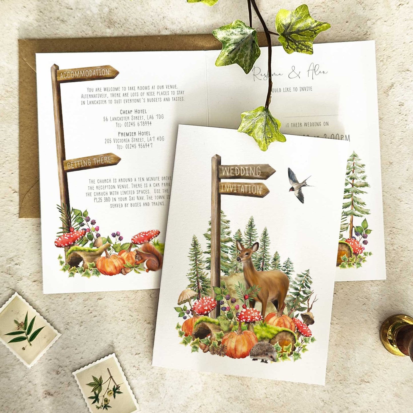 Autumn Woodland Animals Folded A6 Invitation