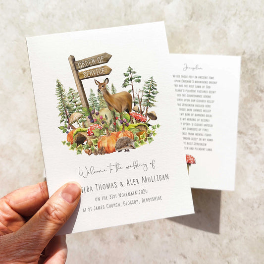 Autumn Woodland Animal Folded Order of Service Card
