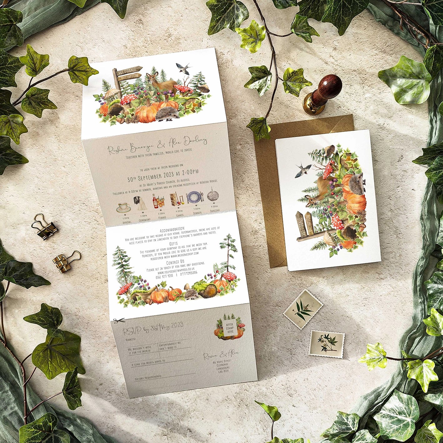 Autumn Woodland Animals Concertina Invitation