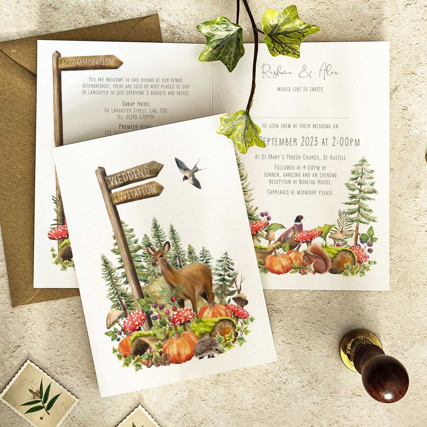 Autumn Woodland Animals Folded A6 Invitation