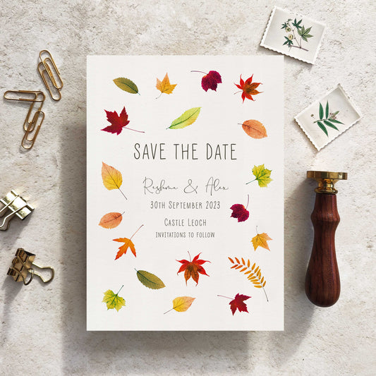 Autumn Leaves Scatter Save The Date Card