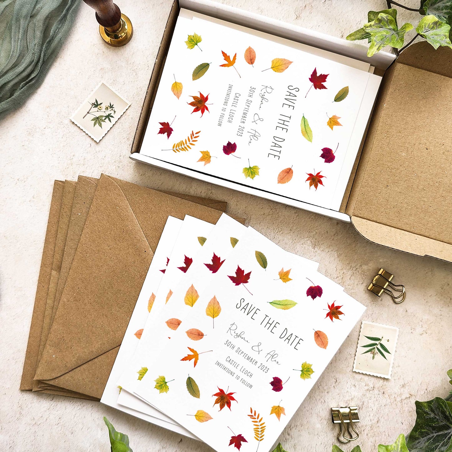 Autumn Leaves Scatter Save The Date Card