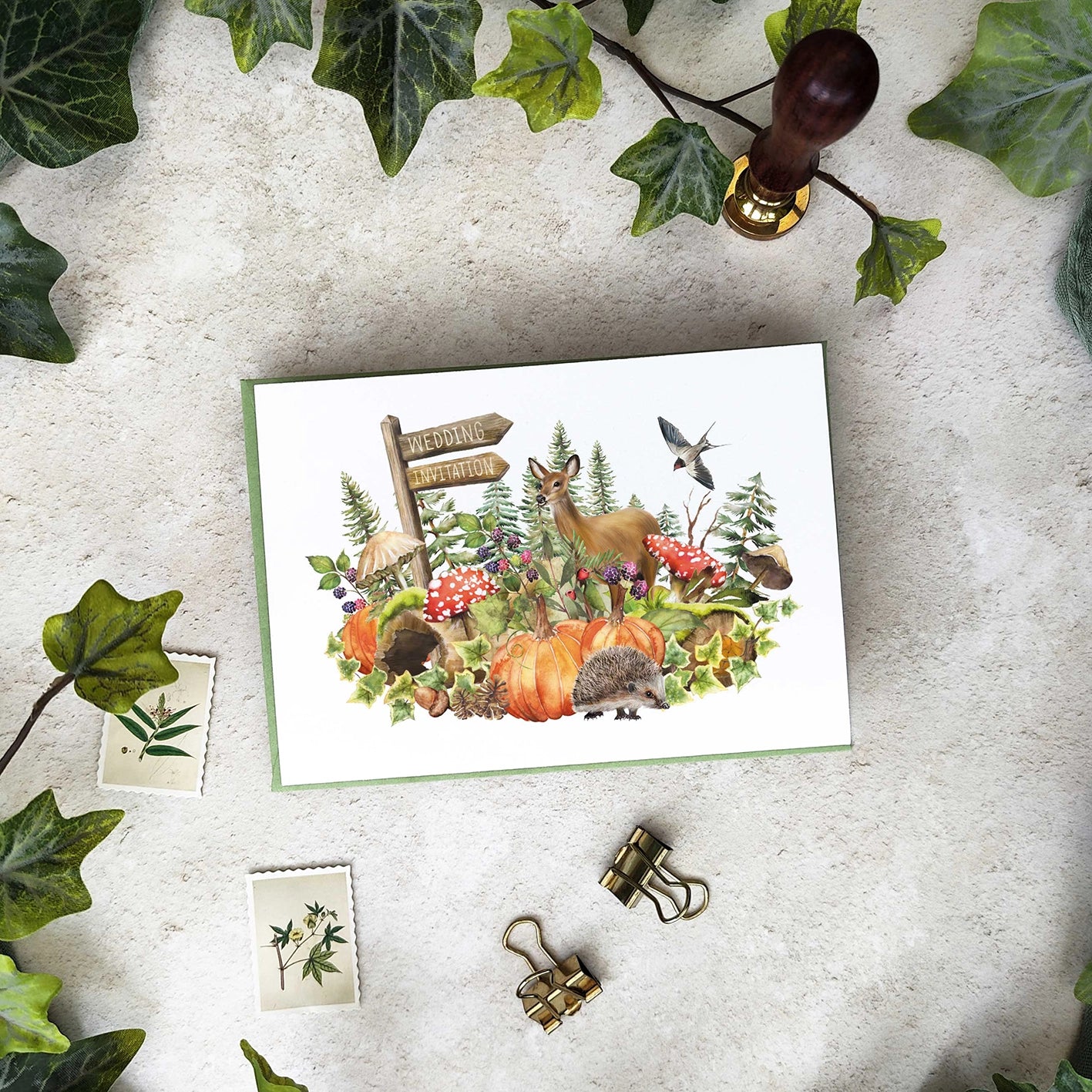 Autumn Woodland Animals Concertina Invitation