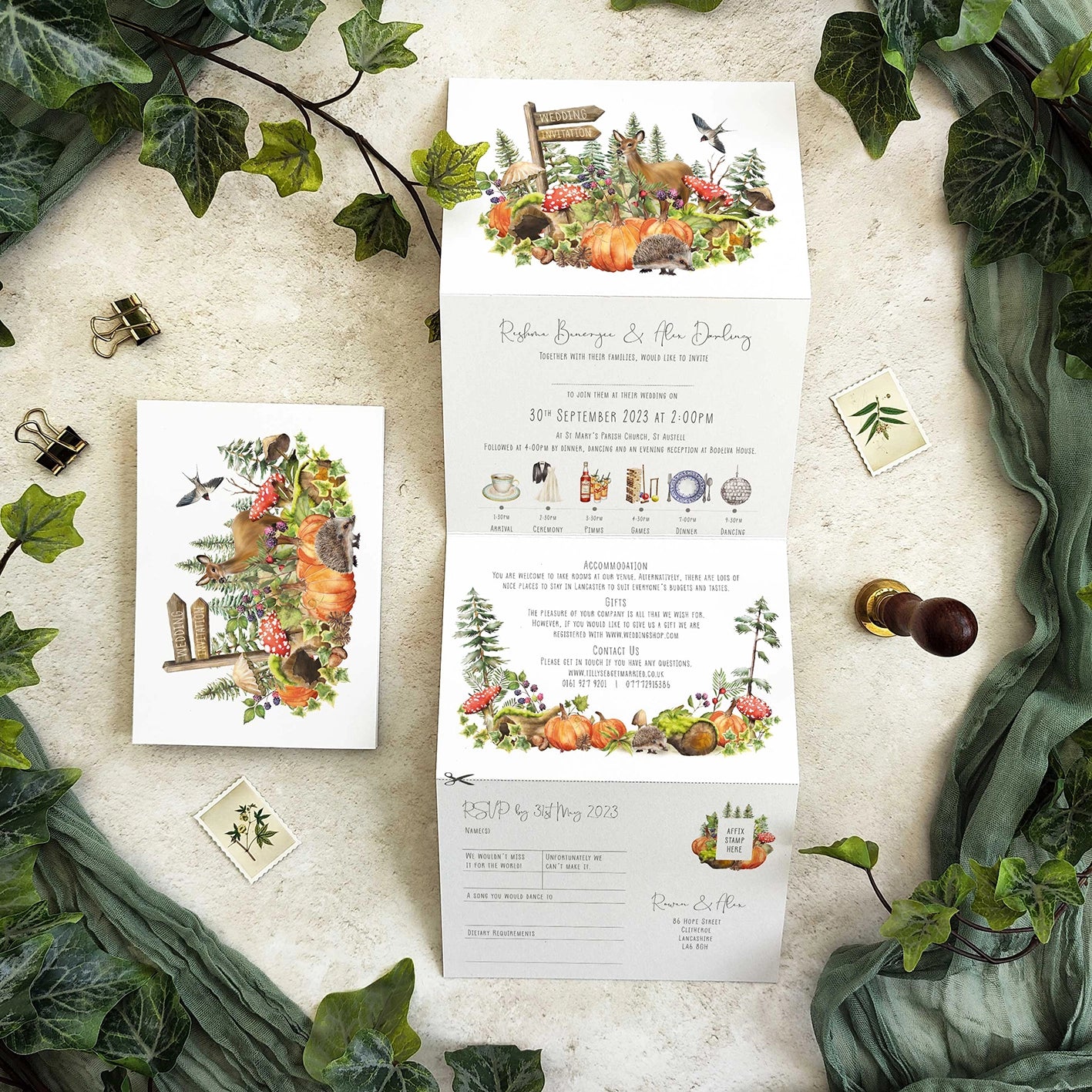 Autumn Woodland Animals Concertina Invitation