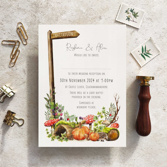 Autumn Woodland Animals Evening Invitation