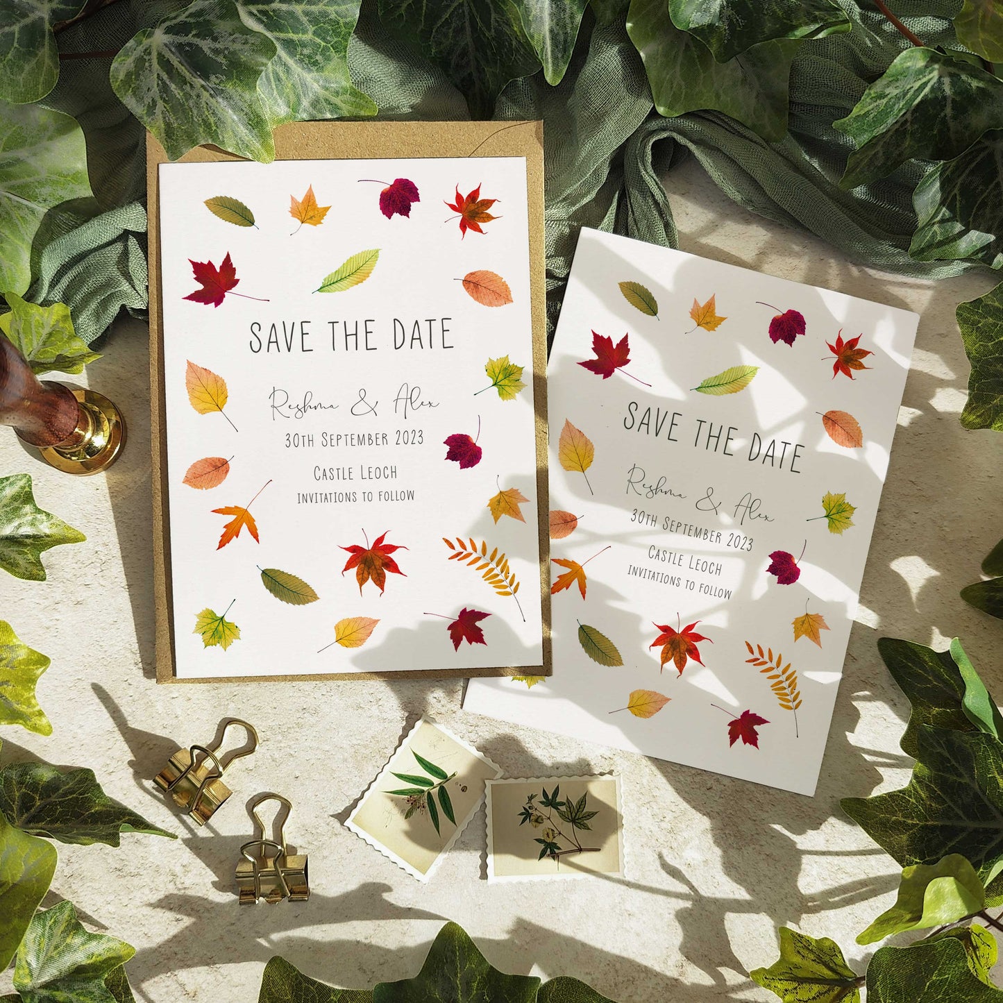 Autumn Leaves Scatter Save The Date Card