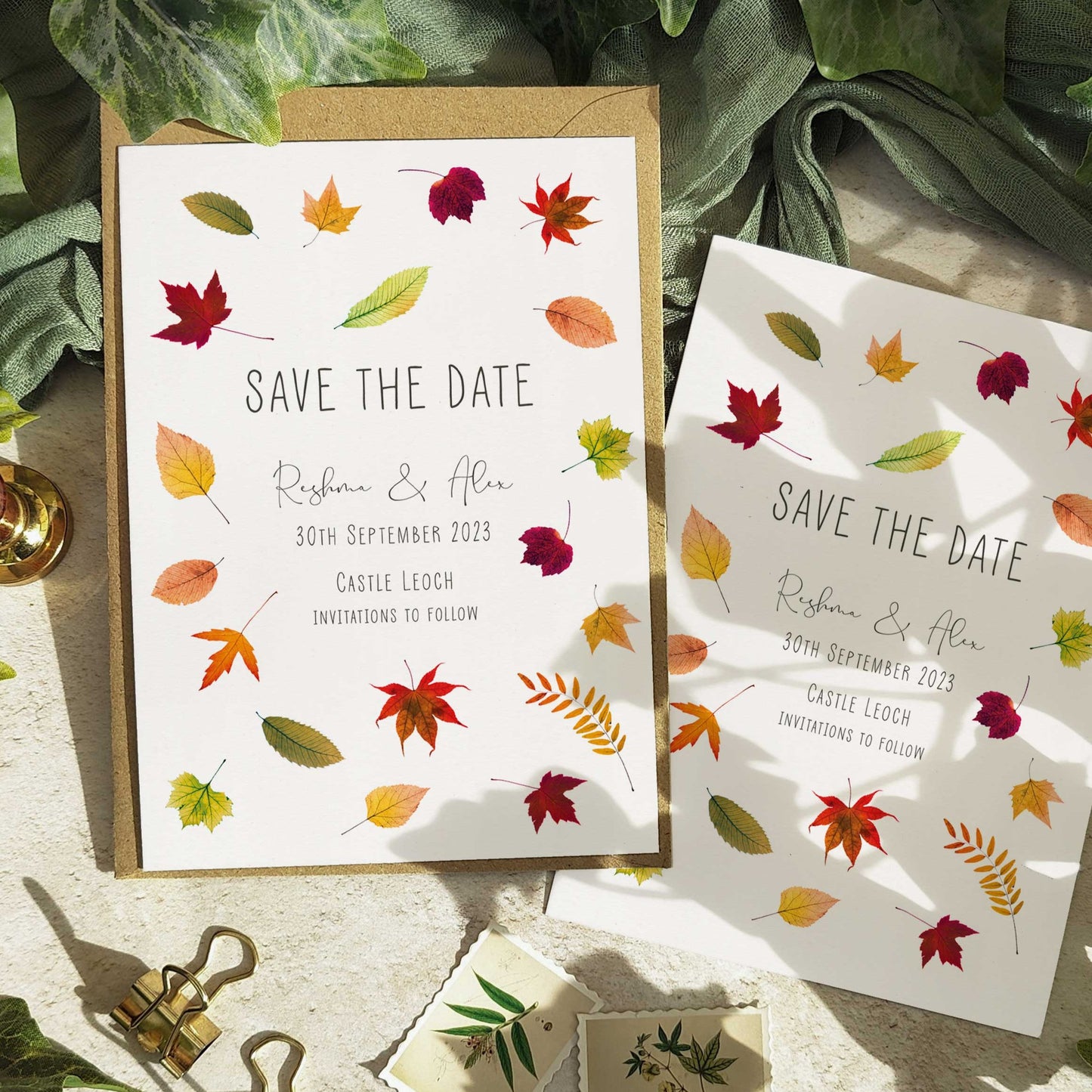 Autumn Leaves Scatter Save The Date Card