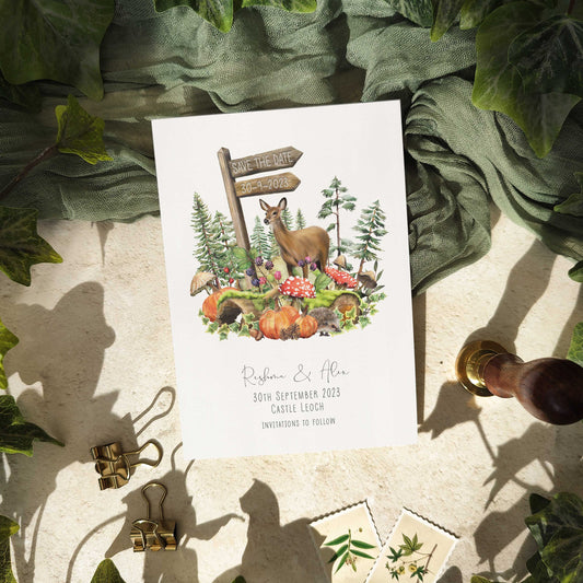 Autumn Woodland Animals Save The Date Card