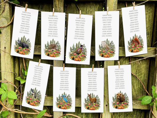 Autumn Woodland Animals Hanging Table Plan Cards