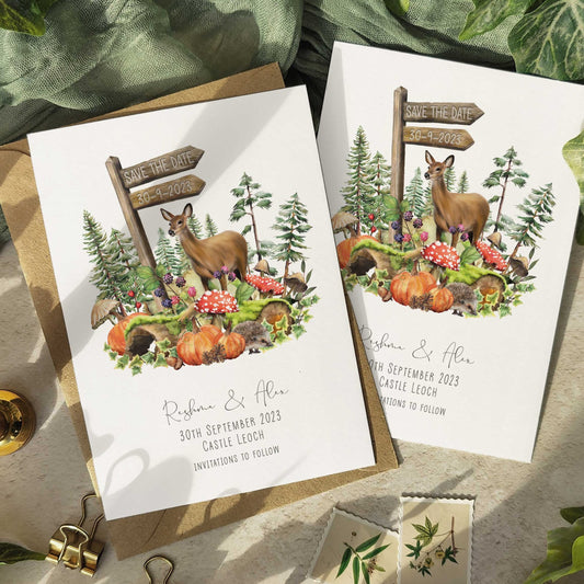 Autumn Woodland Animals Save The Date Card