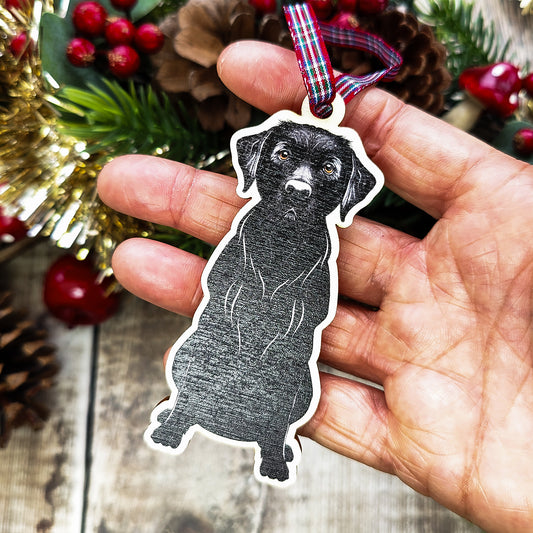 Black Labrador Dog Hanging Wooden Christmas Tree Ornament