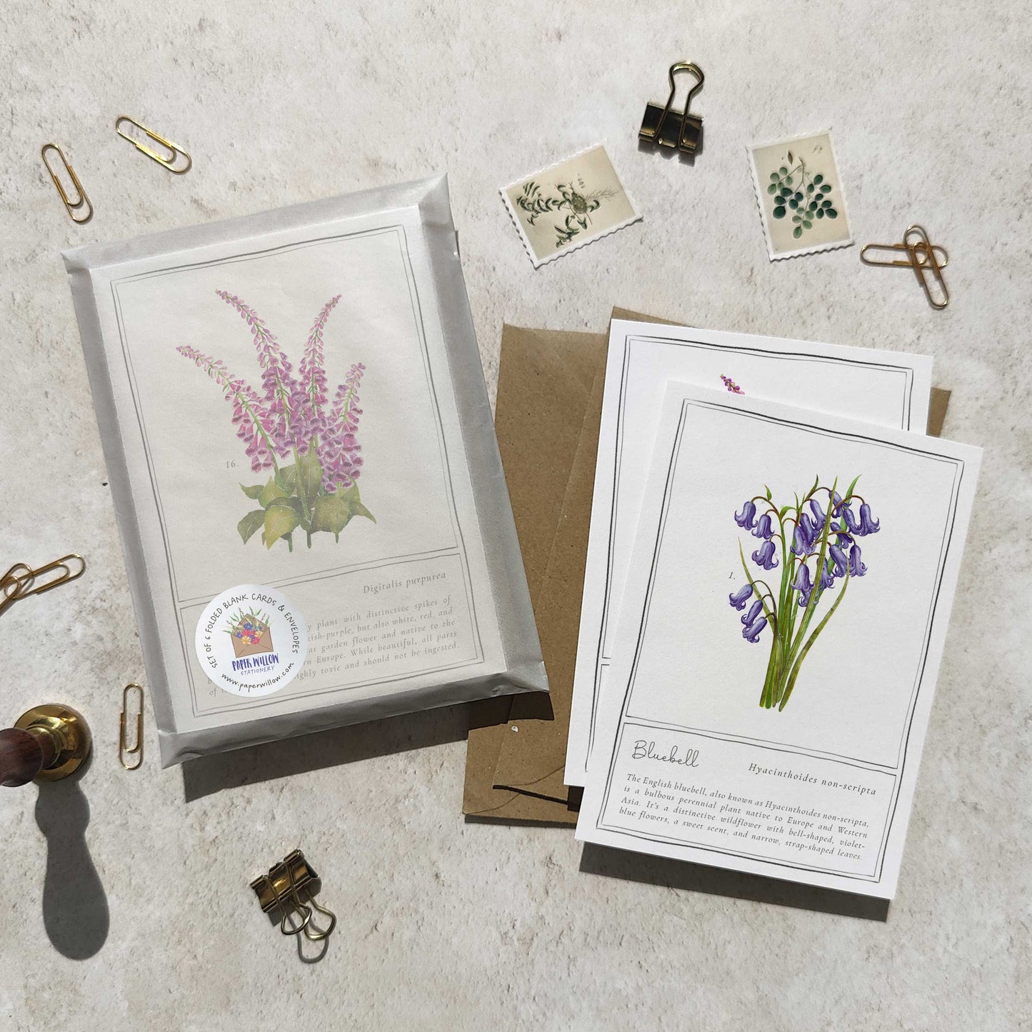 Set of 6 Wildflower Purple and Blue Note Cards & Envelopes