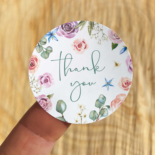 Blush Pink Roses and Eucalyptus Thank You Stickers (35 stickers)
